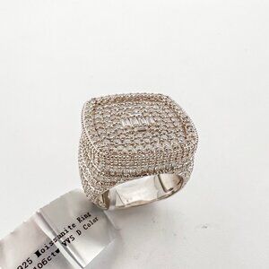 925 Sterling Sliver Moissanite 1inch Square Ring, 6.106ctw VVS Stones with Bague